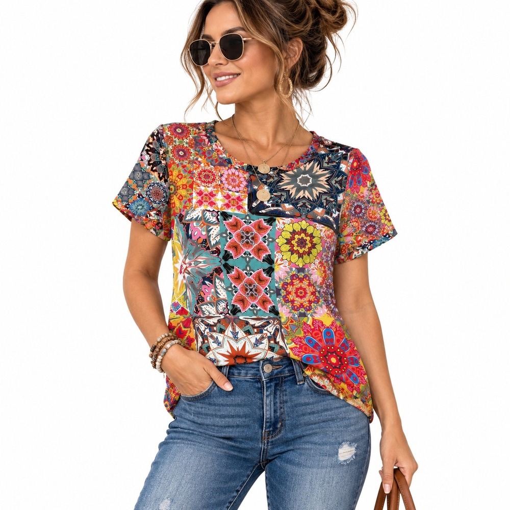 Johnny Was Top Women S Multicolor Patchwork Mandala Boho Bamboo Viscose Designer